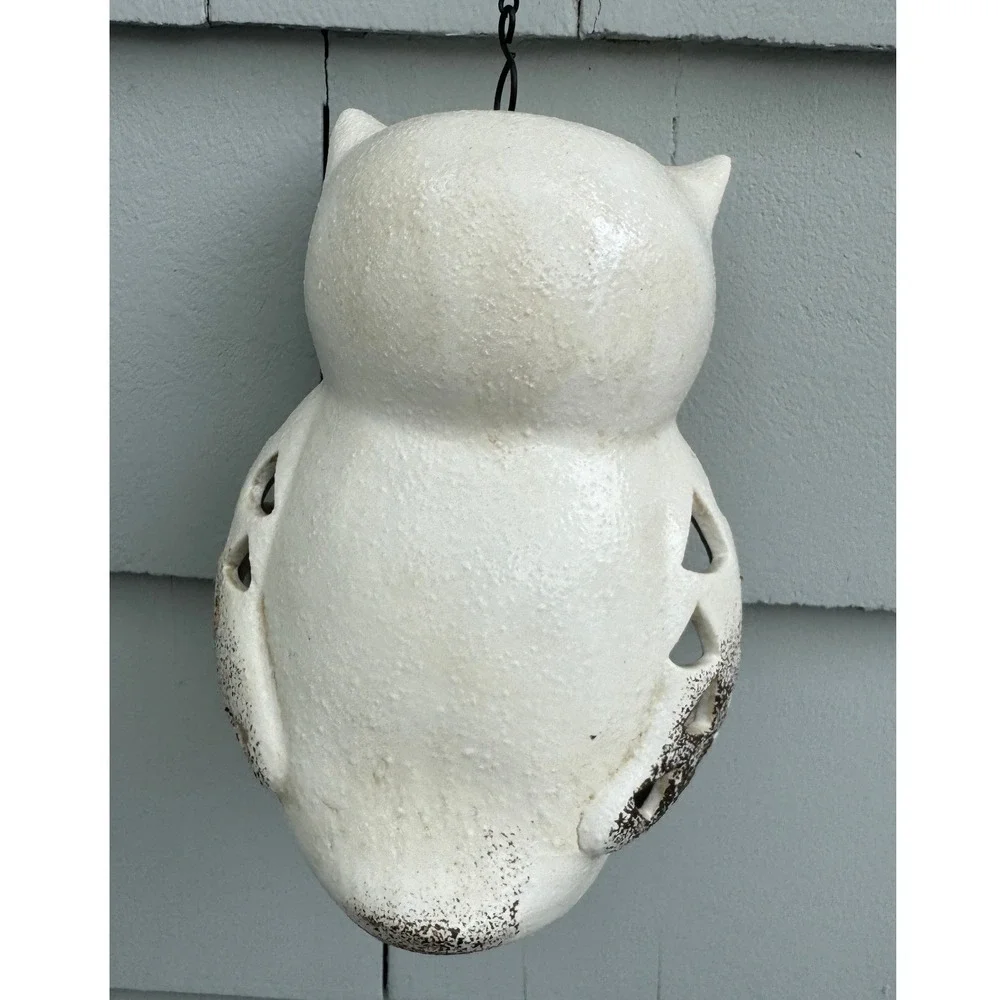 Vintage Style White Textured metal Hanging Owl Lantern Tea Light 7